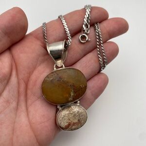 Sterling Silver 925 Chunky Jasper Gemstone Pendant Necklace